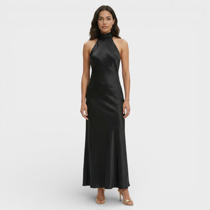 Vestido Maxi Satén Halter Mujer