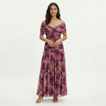 Vestido Largo Plisado Floral Mujer