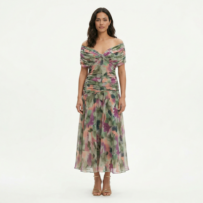 Vestido Largo Plisado Floral Mujer