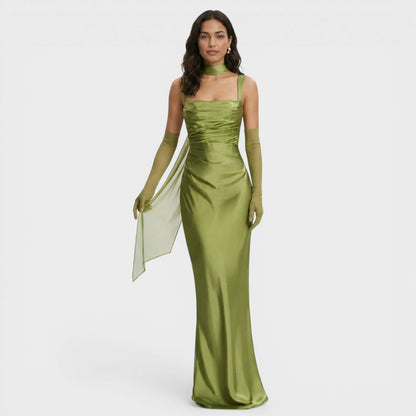 Vestido Largo Fiesta Halter Satén