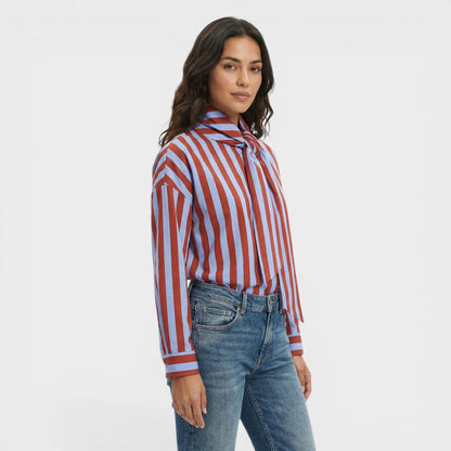 Camisa Rayas Mujer Lazo Cuello
