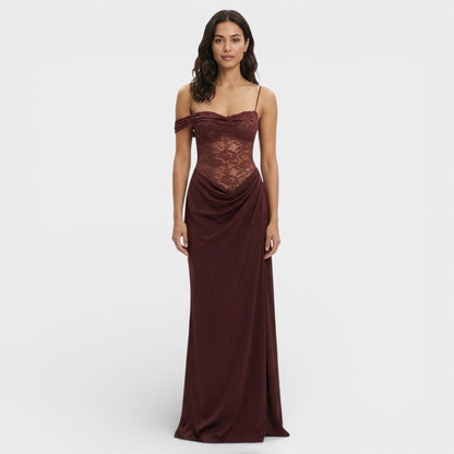 Vestido Largo Encaje Un Hombro Mujer