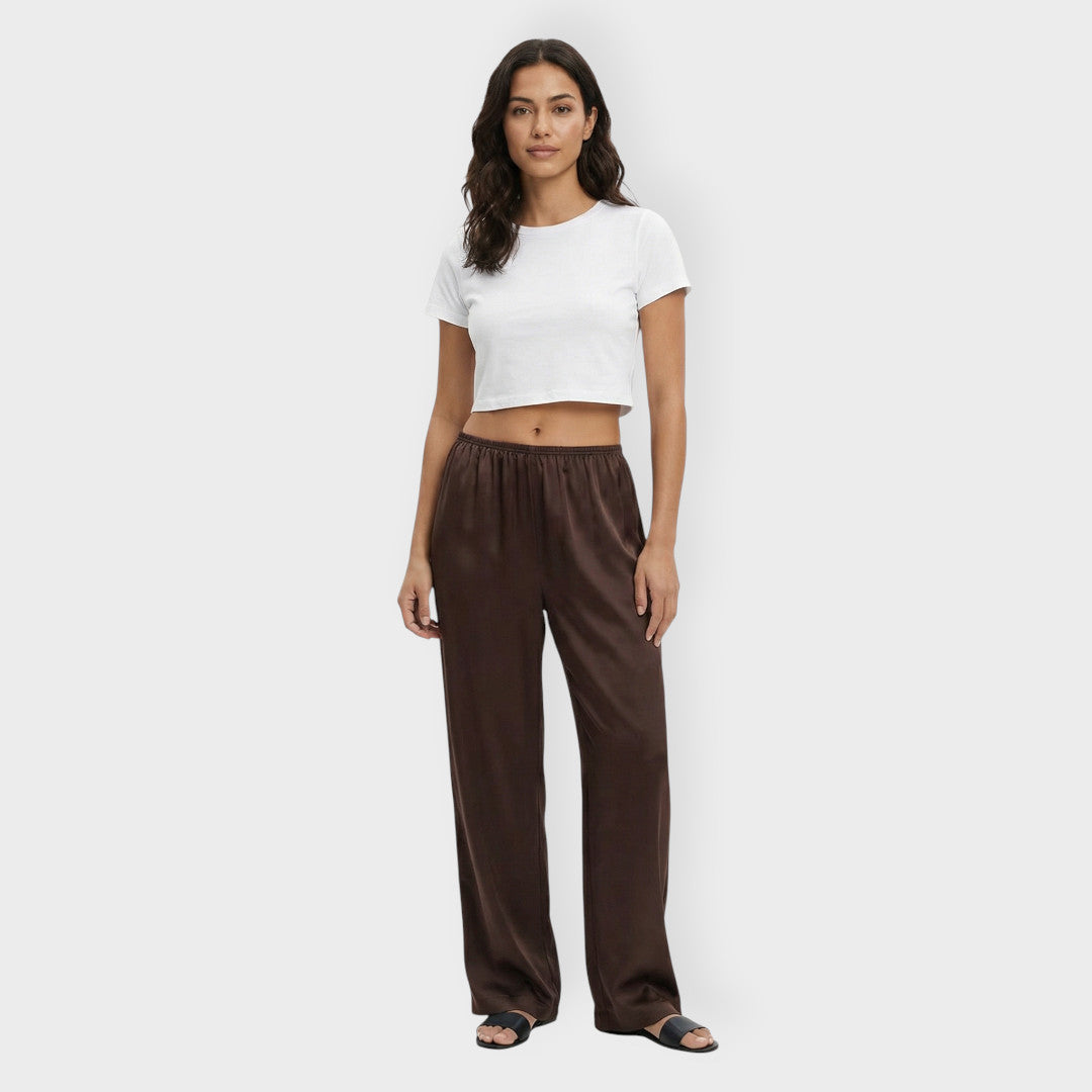 Pantalón Satinado Ancho Mujer Elástico