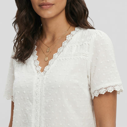 Blusa Blanca Textura Escote Pico