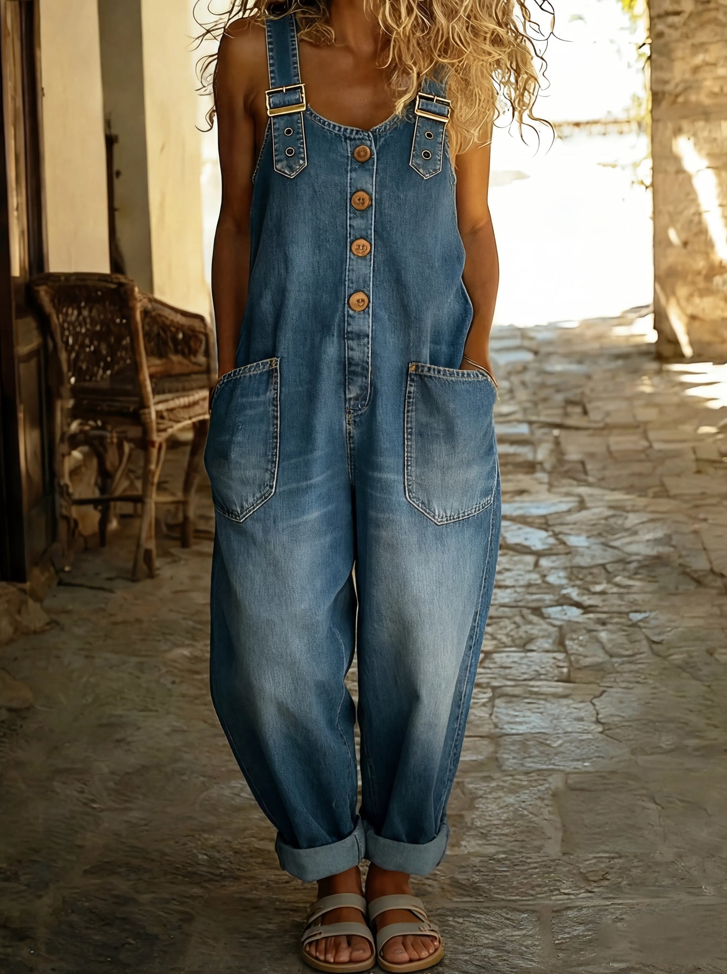 Rocio | Mono vaquero casual con hebilla ajustable.