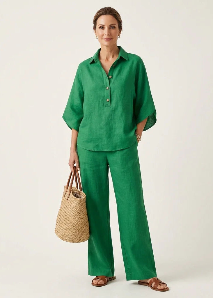 Conjunto fresco de algodón y lino | Blusa + Pantalón Gratis
