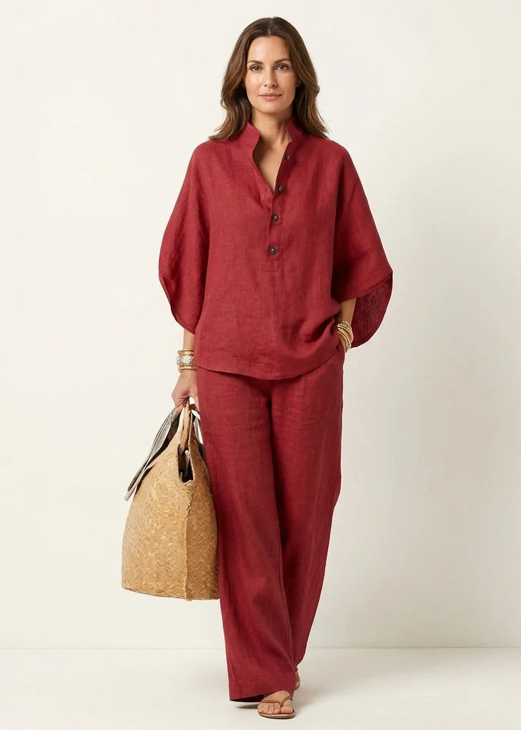 Conjunto fresco de algodón y lino | Blusa + Pantalón Gratis