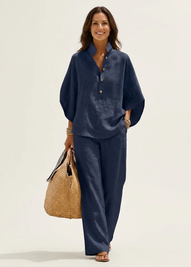 Conjunto fresco de algodón y lino | Blusa + Pantalón Gratis