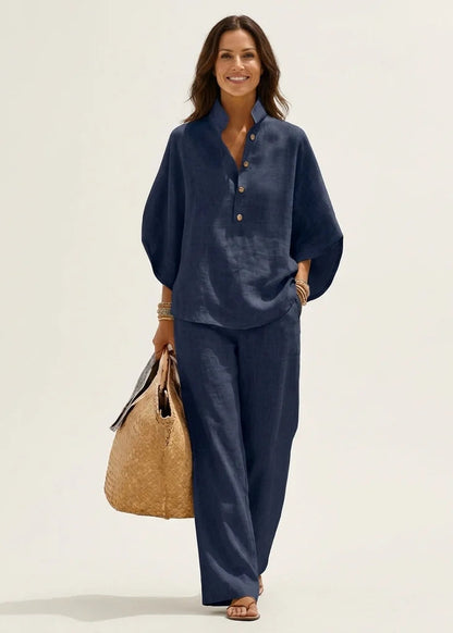 Conjunto fresco de algodón y lino | Blusa + Pantalón Gratis