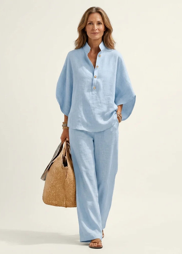 Conjunto fresco de algodón y lino | Blusa + Pantalón Gratis