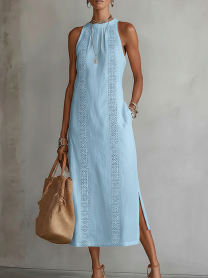 Jimena | Vestido midi de lino con cuello mao + Collar de Regalo