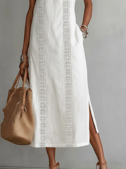 Jimena | Vestido midi de lino con cuello mao + Collar de Regalo