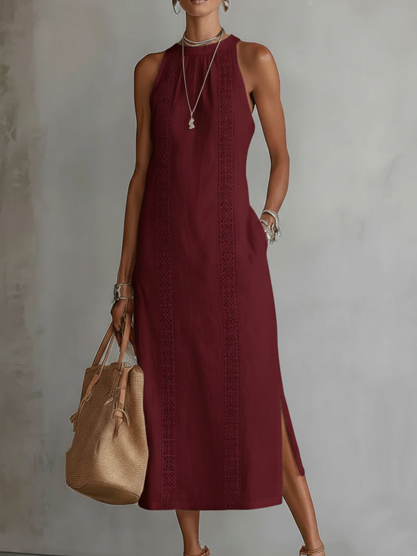 Jimena | Vestido midi de lino con cuello mao + Collar de Regalo