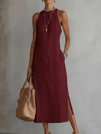Jimena | Vestido midi de lino con cuello mao + Collar de Regalo