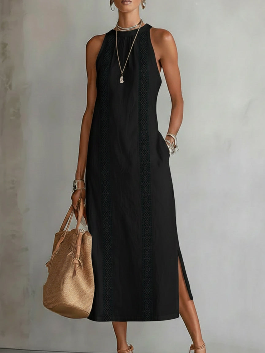 Jimena | Vestido midi de lino con cuello mao + Collar de Regalo