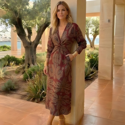 Carmen | Vestido Largo Estampado Invitada de Boda con Drapeado